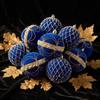 Luxury Navy Flocked Christmas Ornaments With Gold Beads, Hanging Decor For Xmas Tree, Window, Mantel, Tabletop And Holiday Party
