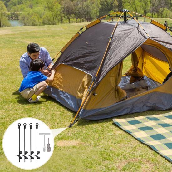 4Pcs Spiral Ground Anchors Heavy Duty Trampoline Anchors Anti-rust Coating Stable Fixation Tent