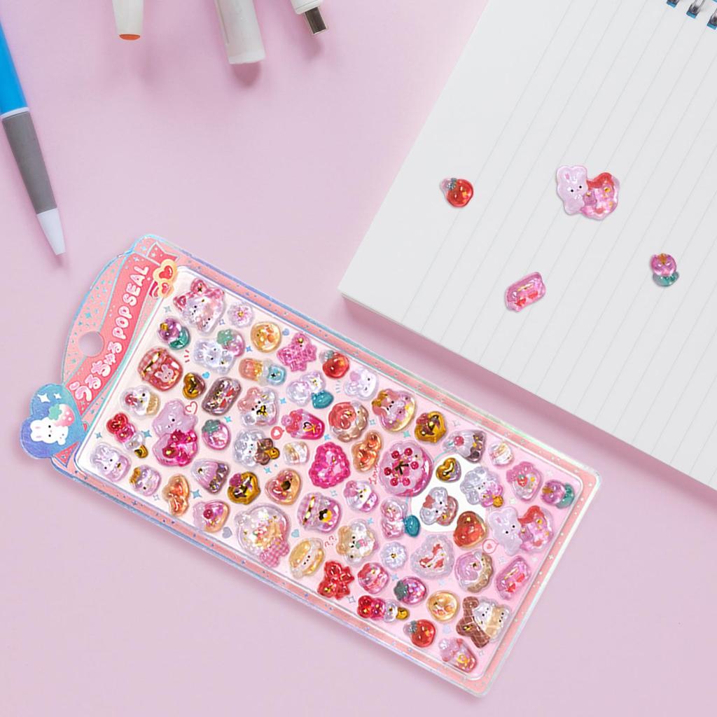 Cute Sticker Pack 3D Glitter Stickers Resin Crystal Texture Decals Cartoon Water Cup Stickers Toy Decoration Stickers For Kids