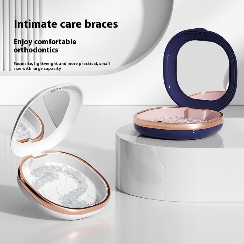 1 Pcs Braces Case With Mirror Dental Retainer Box Case Magnetic Aligner Mouth Guard Container For Teeth Travel False Denture Box