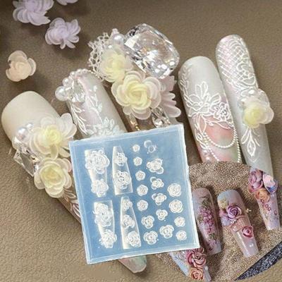 3D-Blumen-Silikonform für Nägel, süße Schleife, Rosen-Nagelvorlagen, DIY-Nagelkunst-Dekorationen, Stempelplatten, Maniküre-Design-Werkzeuge