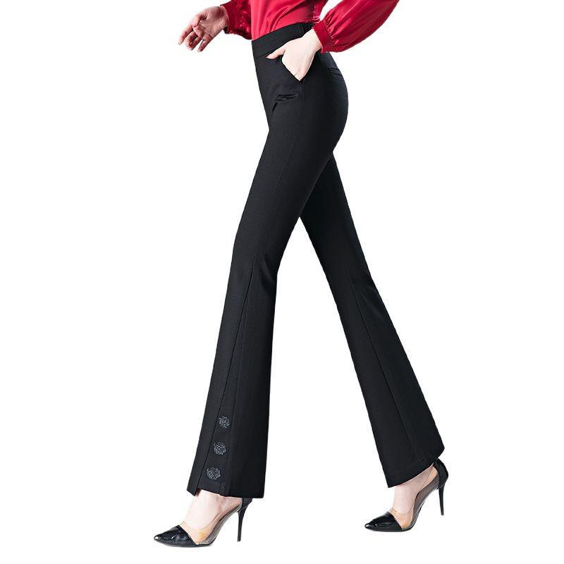 Women's Micro Flare High Waist Elastic Pants - Slimming, Fashionable, Casual Spring/Summer Trousers for Middle-Aged Moms (5X).