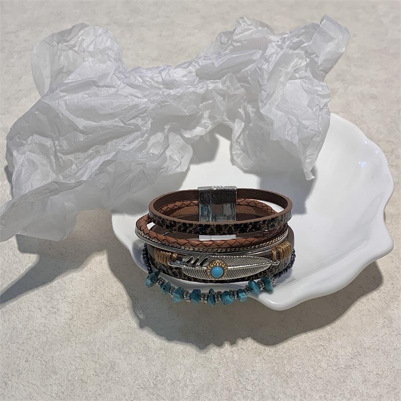 

Bohemian Leather Leaf Magnetic Bracelet - Vintage Style Women s Bangle