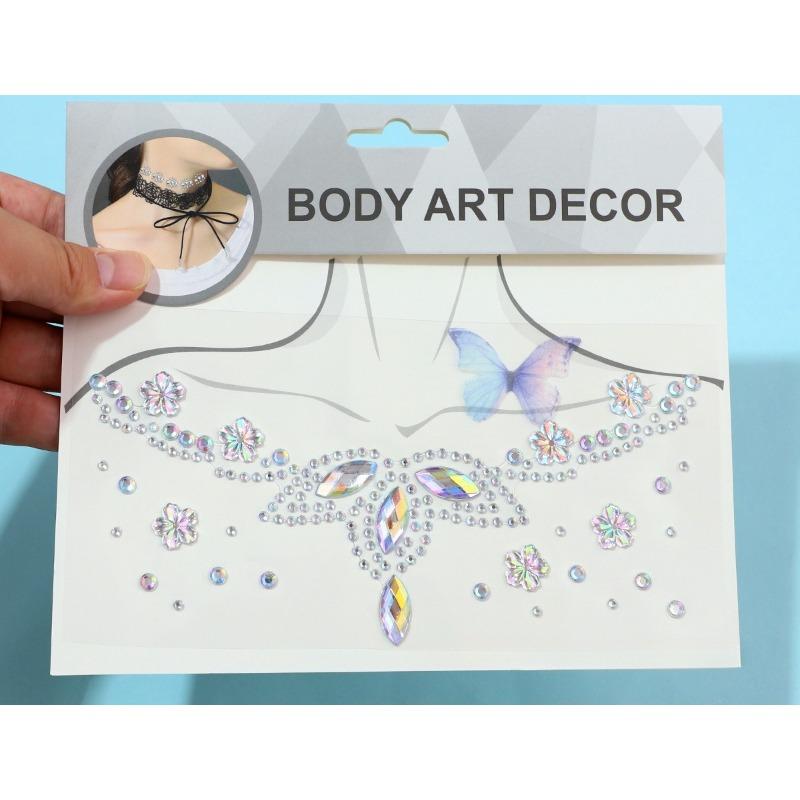 Fashion Clavicle Chain Diamond Stickers Stage Makeup Stickers Temperament Color Butterfly Clavicle Stickers Necklace Stickers