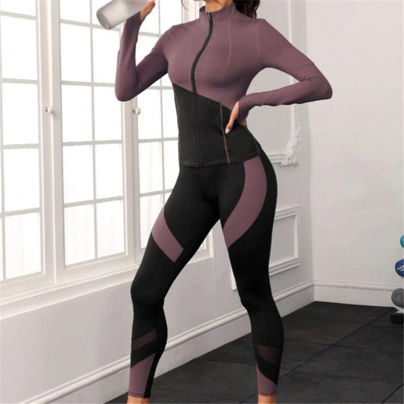 Womens Sports Suit Autumn Winter Long Sleeve Slim Fit Seamless Yoga Outfit Outdoor Running Set