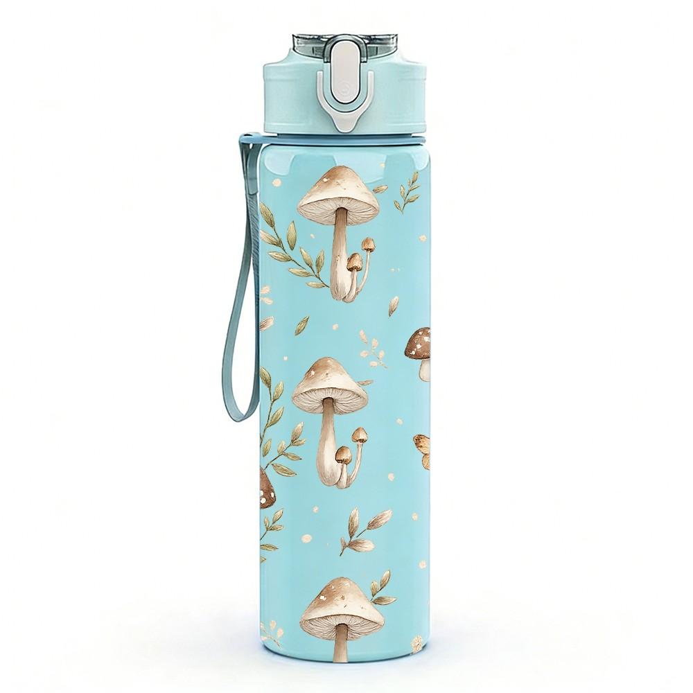 1 Stück Waldpilz Botanischer Neutraler Druck 750ml Farbe Kunststoff Sport-Wasserflasche Auslaufsicher Klappdeckel mit Strohhalm Geeignet für Sport Büro Heimgebrauch