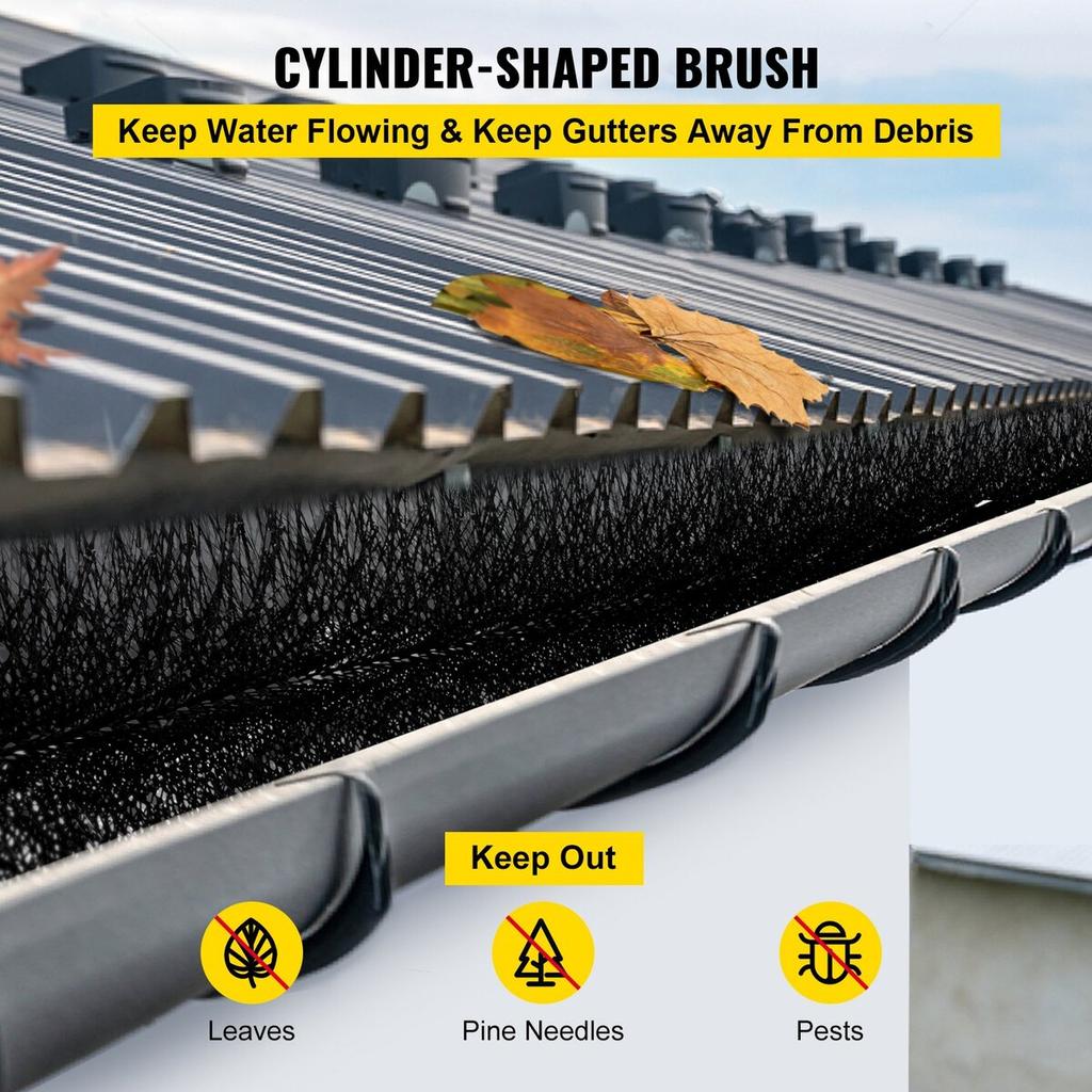 Gutter Guard Brush With 30 FT Length Bristle, 4.33\"(Dia) Gutter Brush Leaf Guard Fit for 5 Inches Gutter, Galvanized Steel Wire Gutter Brush, No