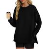 Women's Oversized Sweatshirt Neck Raglan Long Sleeve Outerwear Shirt Side Open Sweatshirt