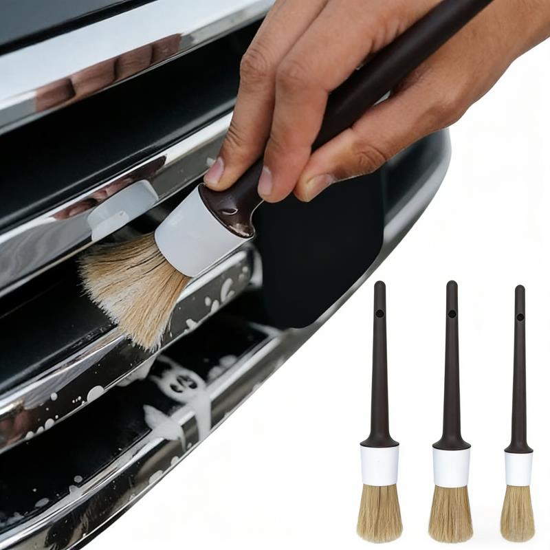 3PCS Car Exterior Interior Detail Brush Boar Hair Bristle Brushes for Car Cleaning Auto Detail Tools Dashboard Cleaning Brush