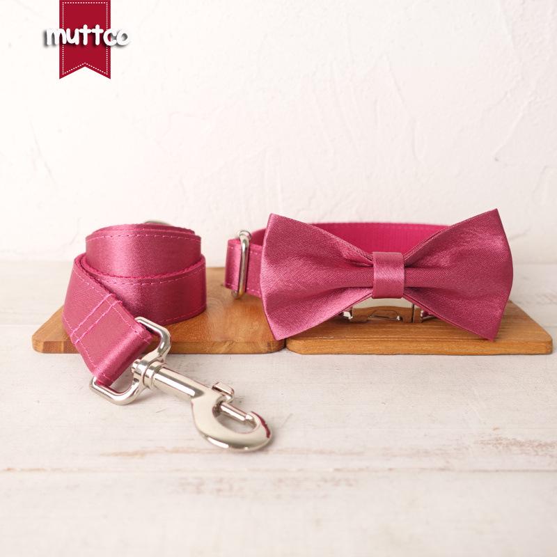 MUTTCO Double-Layer Bow Dog Collar & Portable Leash Set, Durable & Comfortable for Walking - UDC-113 Small