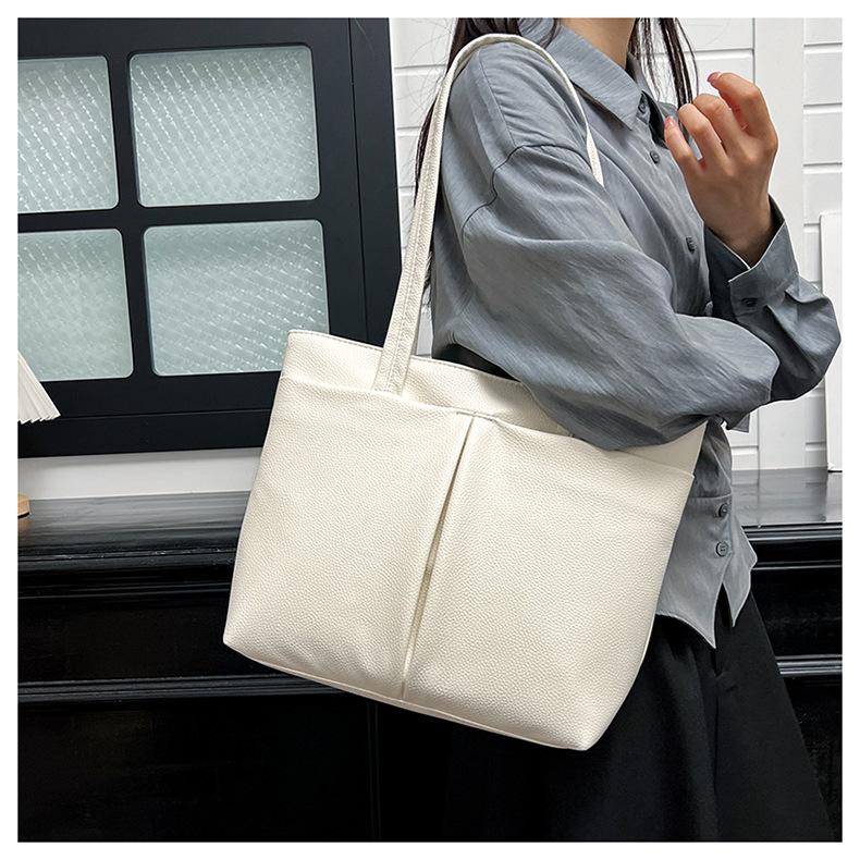 Versatile Solid Color PU Leather Tote Bag for Women Large Capacity Underarm Bag Casual Zipper Work Handbag