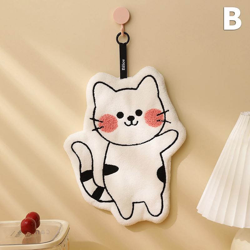 

1Pcs Cute Cat Coral Fleece Hanging Towel Kitchen Hand Towel Bathroom Soft Absorbent Handkerchief Wipe Towel Cartoon Kids Towels B