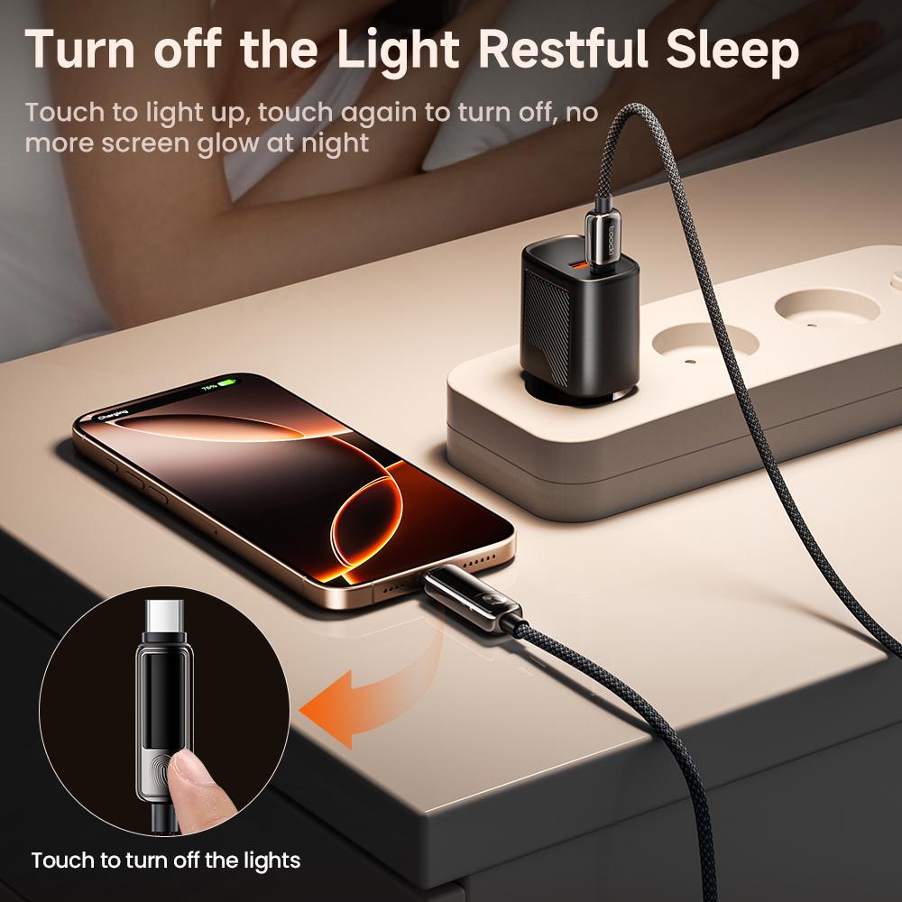 TOOCKI TX107C2 2m 100W Fast Charging USB C to USB C Cable Touch Control LED Display Data Sync Cord