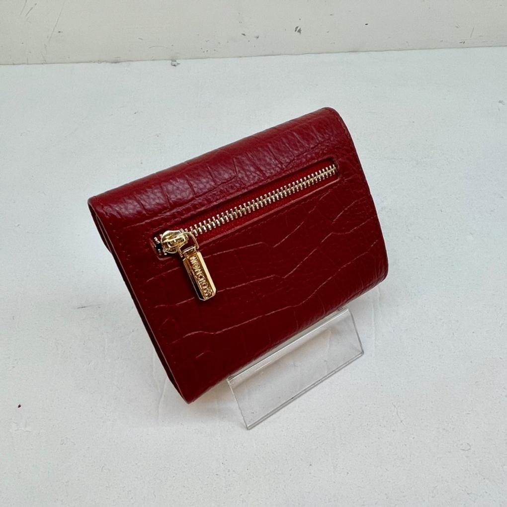 Women's Cowhide Half Wallet - Natural Cowhide - Lightweight and Luxurious Crocodile Pattern - AW9165 - Red