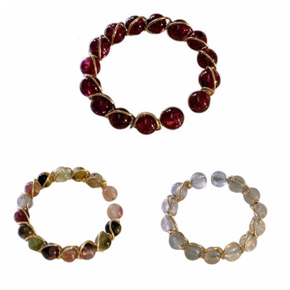 3PCS Light Luxury Colorful Beads Ring Finger Jewelry Opening Ring Vintage Round Bead Ring  Women