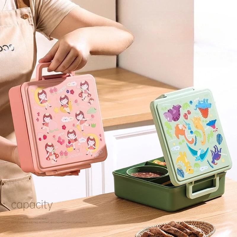 Brotdose Cartoon Obstsalat Bento Box mit Besteck für Kinder Tragbar Student Büroangestellte Lebensmittelbehälter Mikrowellengeeignet