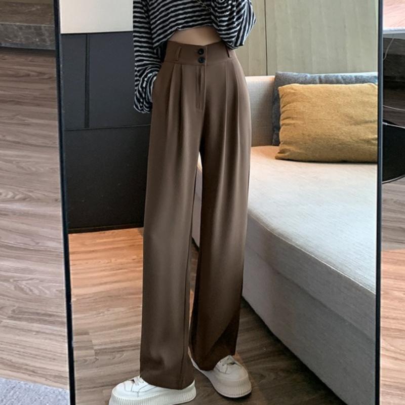Frühlings- und Herbstliche Einfarbige Lässige Weitbein-Hose Damenmode Elegant Locker Hohe Taille Hose Damen Gerade Slim Fit Mode Damen Lange Hose 25893