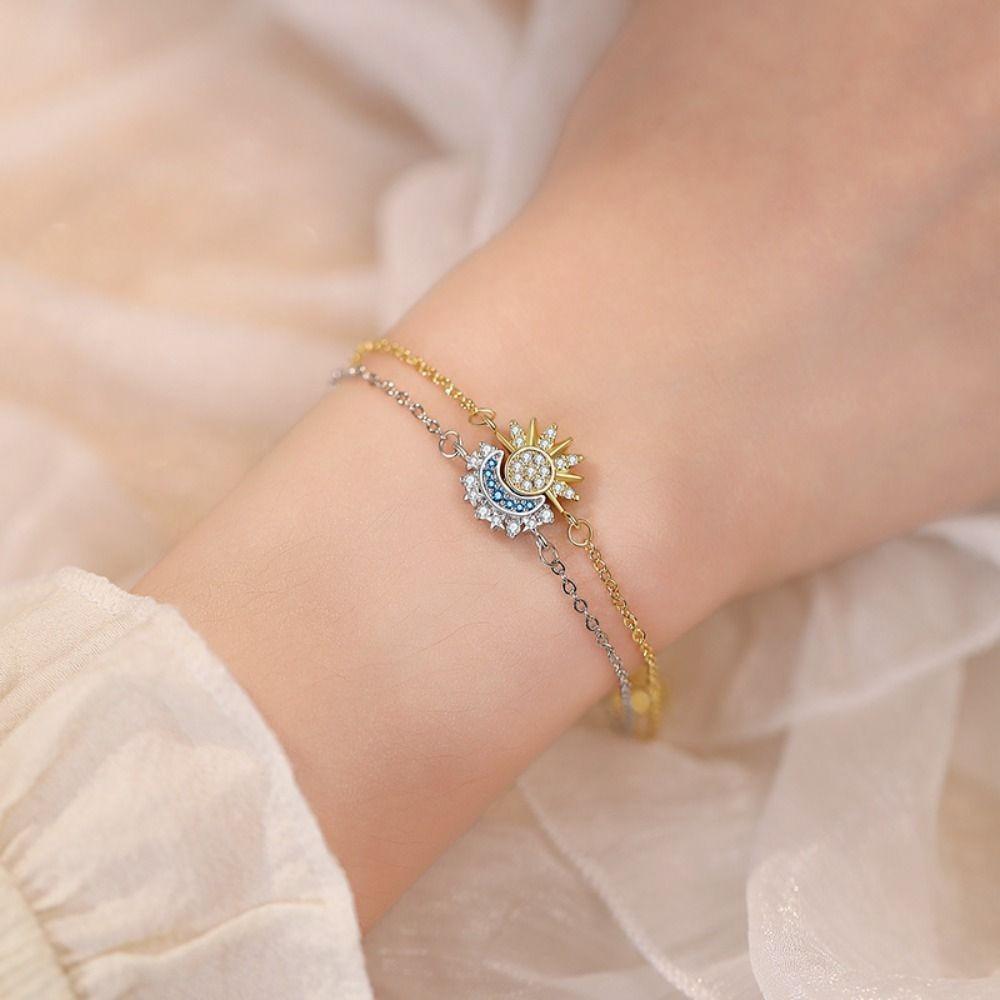 Sparkling Sun and Moon Bracelet Set Adjustable Bangle Creative Couple Bracelets  For Women Men