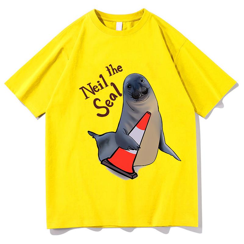 Neil The Seal Printing Tshirt Unisex Unisex Casual Loose O Neck Tee Comfortable Cotton Loose Casual Clothing Aesthetic Short Sleeve