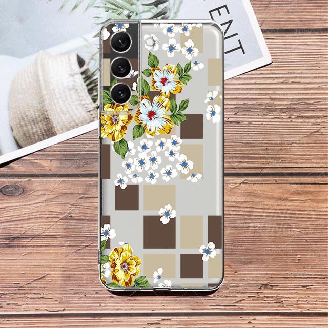 White Flower Floral Clear Case For Samsung Galaxy S23 S22 S21 S20 Fe Ultra S10 S9 S8 Plus 10e S10lite Note 10plus 20ultra