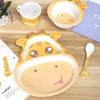 5 st/set Naturlig Bambufiber Barn Ris tallrik Tecknad Mönster Söt Design Baby Mat skål Miljövänlig Lättvikt