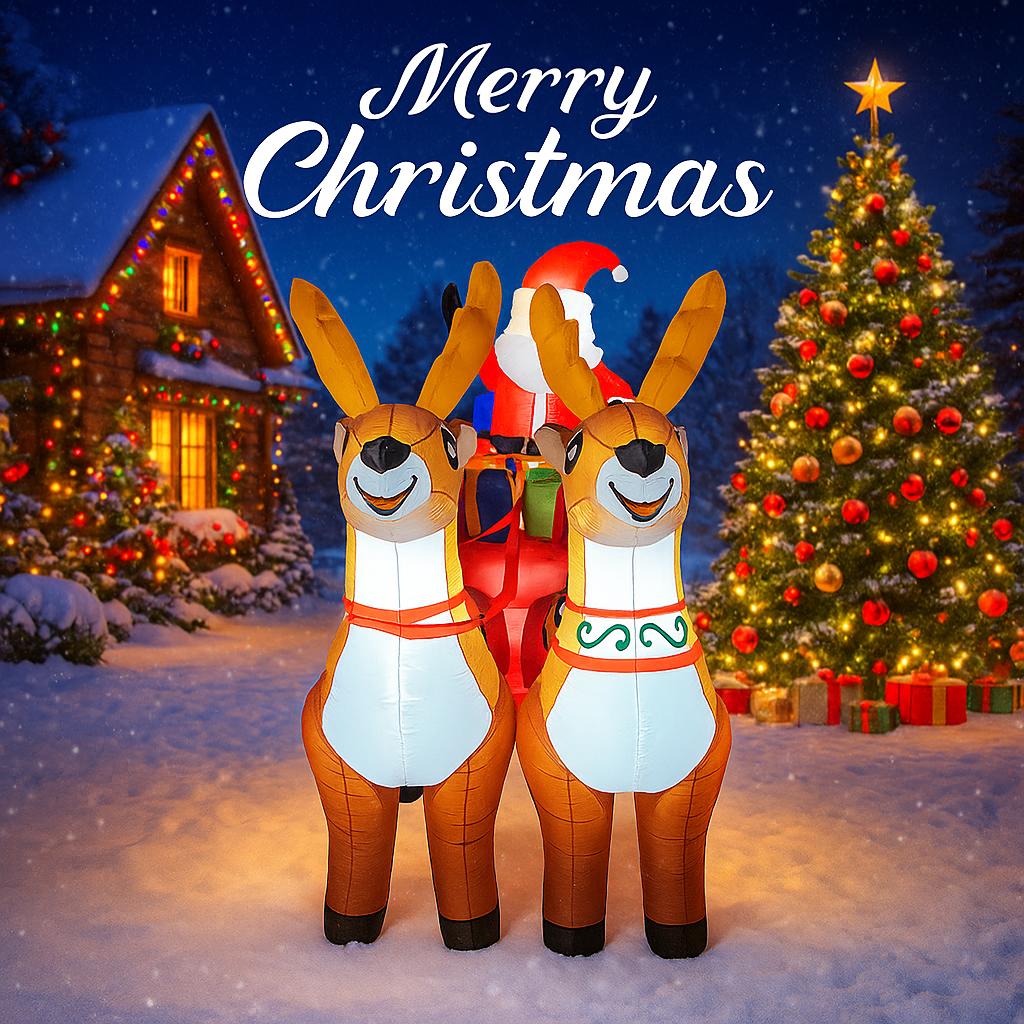 6.8FT Xmas Holiday Inflatable Yard Decor Santa Sleigh with Reindeer LED Christmas Toy Home Decorations Supplies Ornament Gift