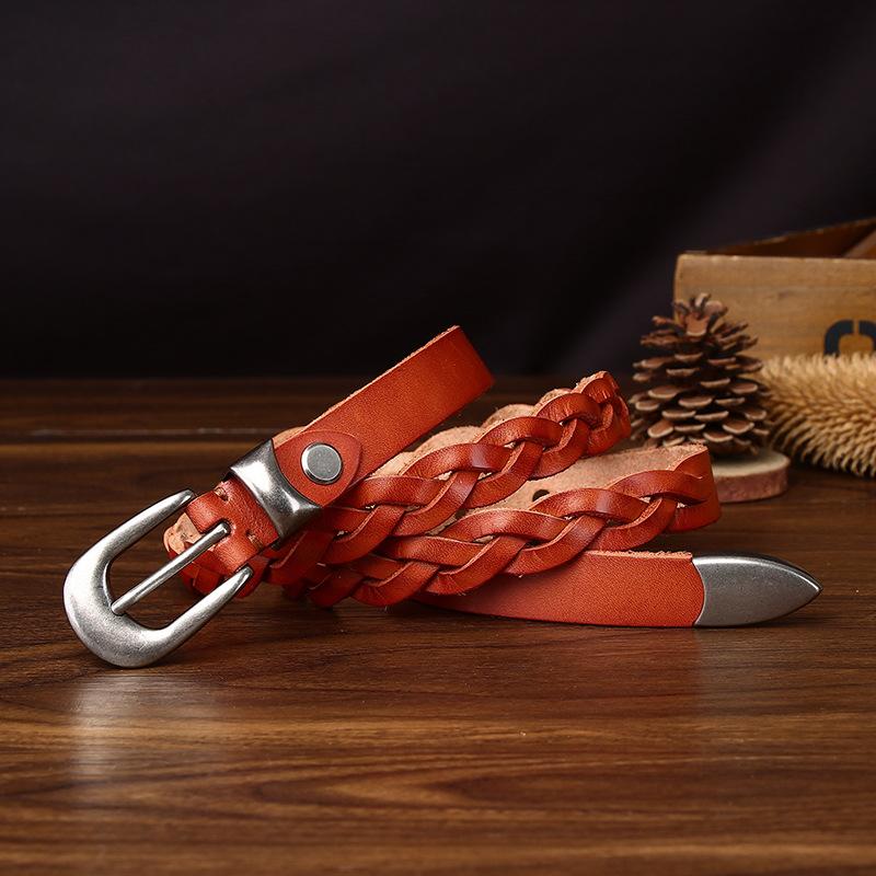 Genuine Leather Hand-Woven Belt Women'S Trend Versatile Personality Retro First Layer Cowhide Jeans Belt Waist Skirt