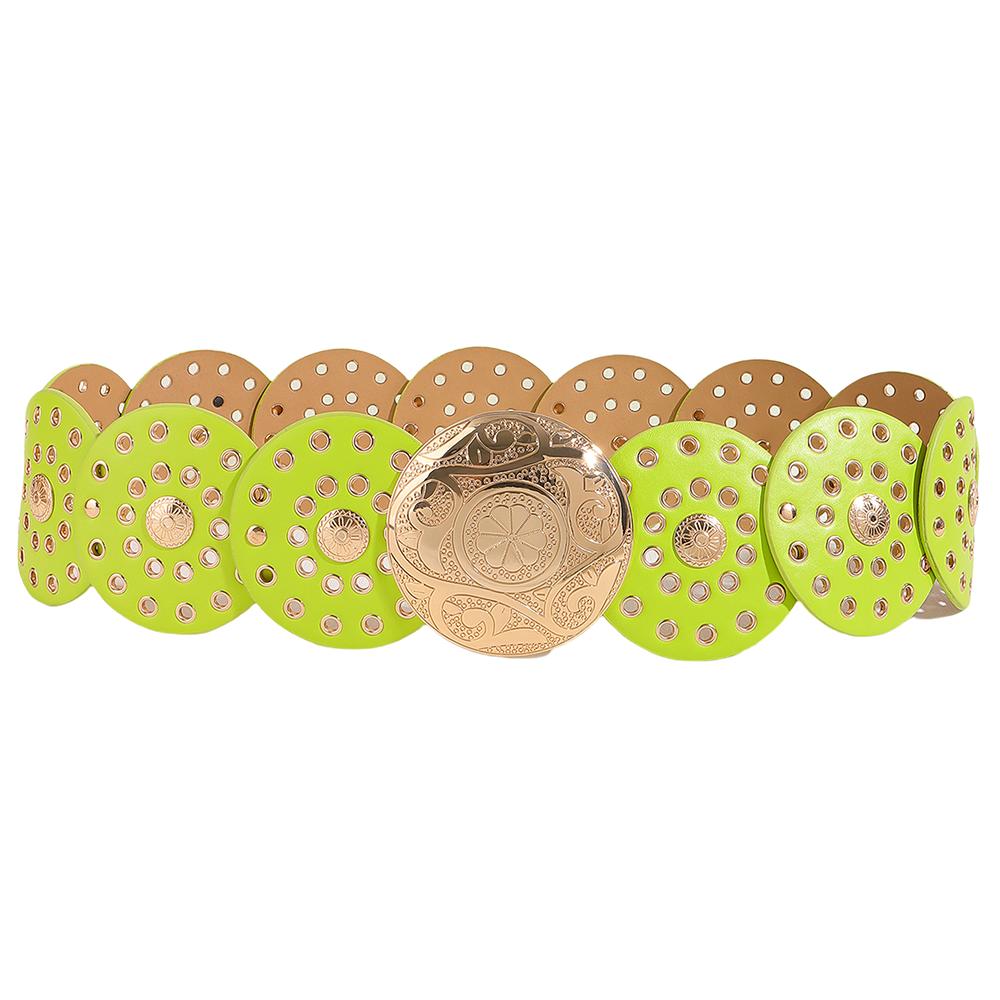 Vintage Cowgirl Buckle Belt Colorful Round PU Hollow Belt Cowboy Waistband  Waist Accessories