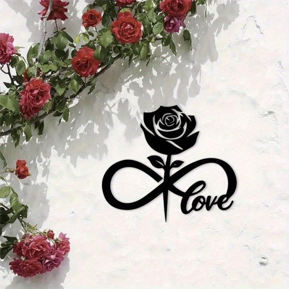 Iron Wall Art Black Rose Infinite Symbol Romantic Home Decor Gift for Wedding Anniversary Mother Day Modern Living Room Bedroom Decor