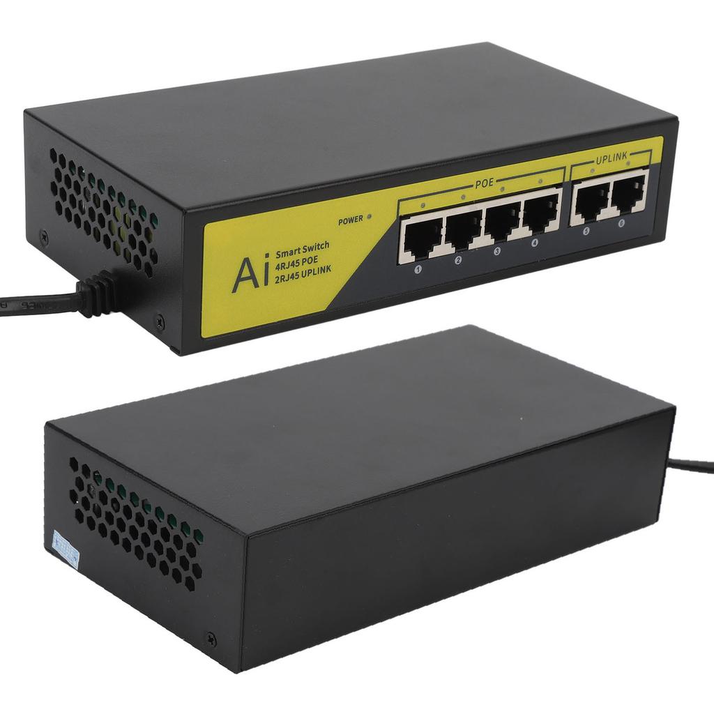 6 Port PoE Switch 4 10 100mbps POE Ports 2 10 100mbps UP Link Ports At 65W for IP Cameras WLAN Access Points IP Phones