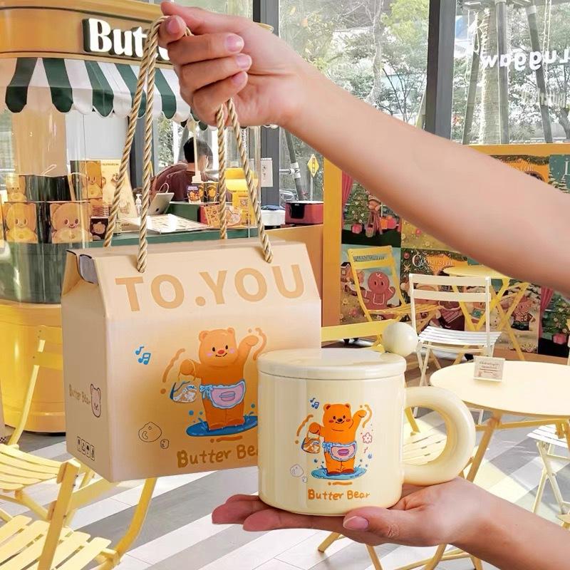 Cute Butter Bear Ceramic Mug Practical Birthday Gift for Friends Sisters and Besties