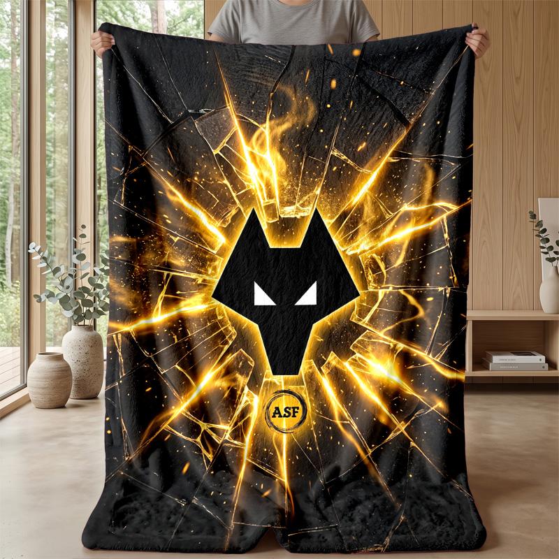 Wolverhampton Wanderers Football Print Flannel Blanket, Soft Warm Lightweight Throw Blanket for Sofa Bed Camping