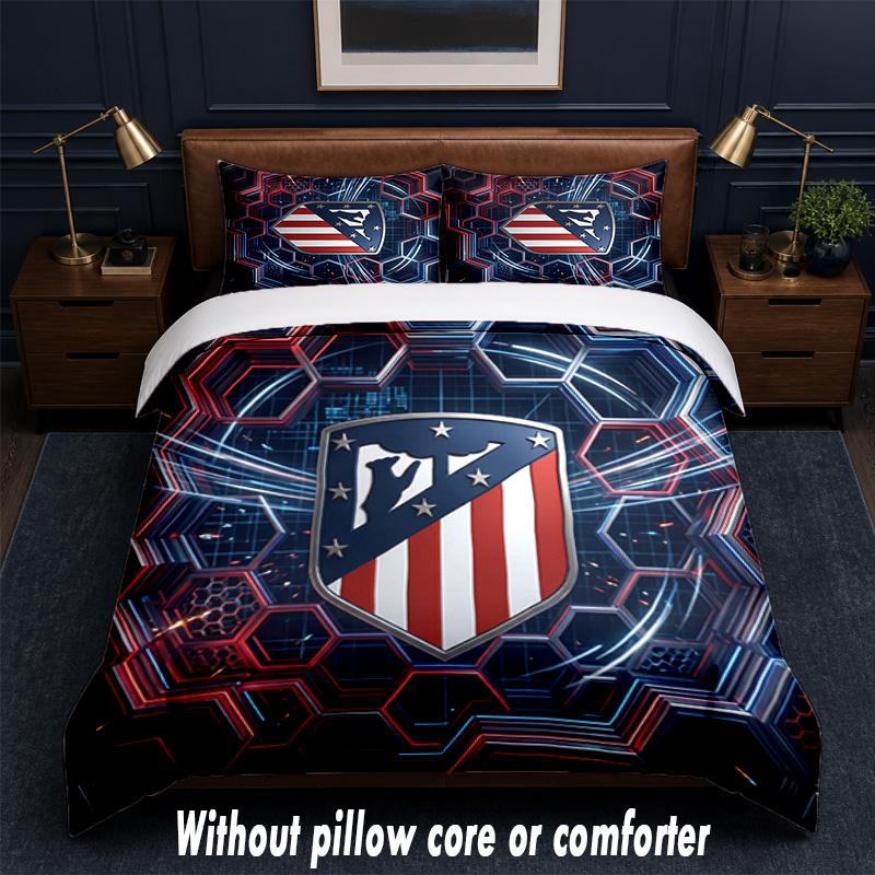 Set Biancheria da Letto Design Atletico Madrid 1 Copripiumino + 2 Federe Morbido Traspirante Biancheria da Letto per la Casa
