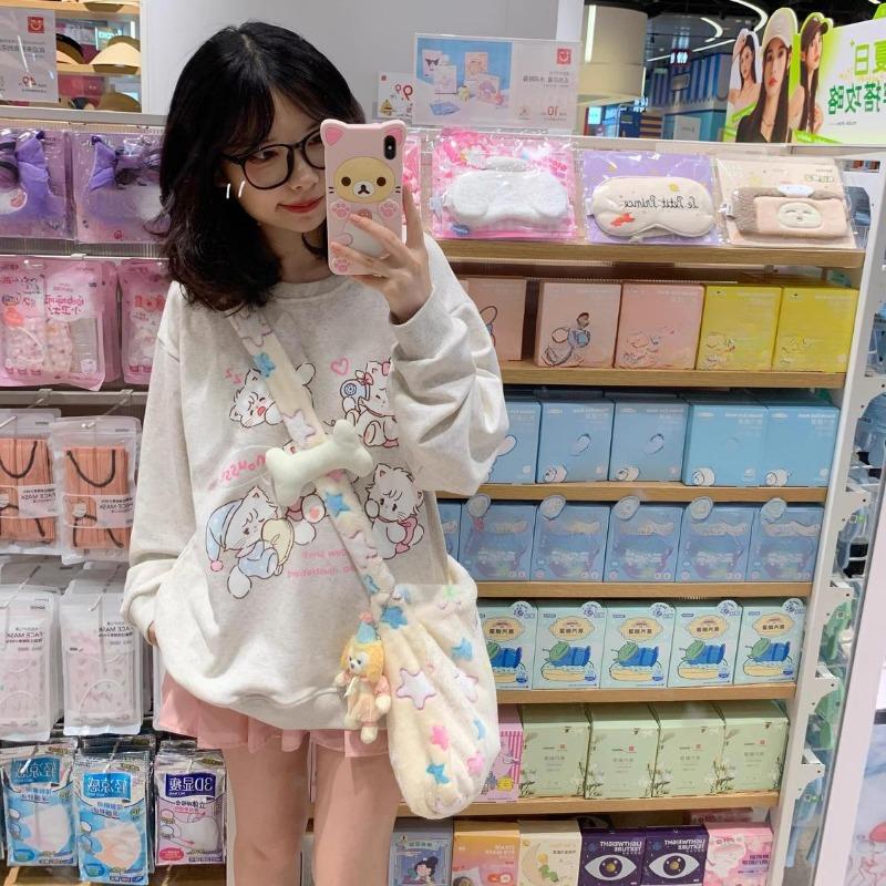 2KWEIRD Y2k Harajuku Kawaii Hoodie Women Japanese Fashion Cute Casual Cat Print Soft Gril Loose Sweatshirt Preppy Style