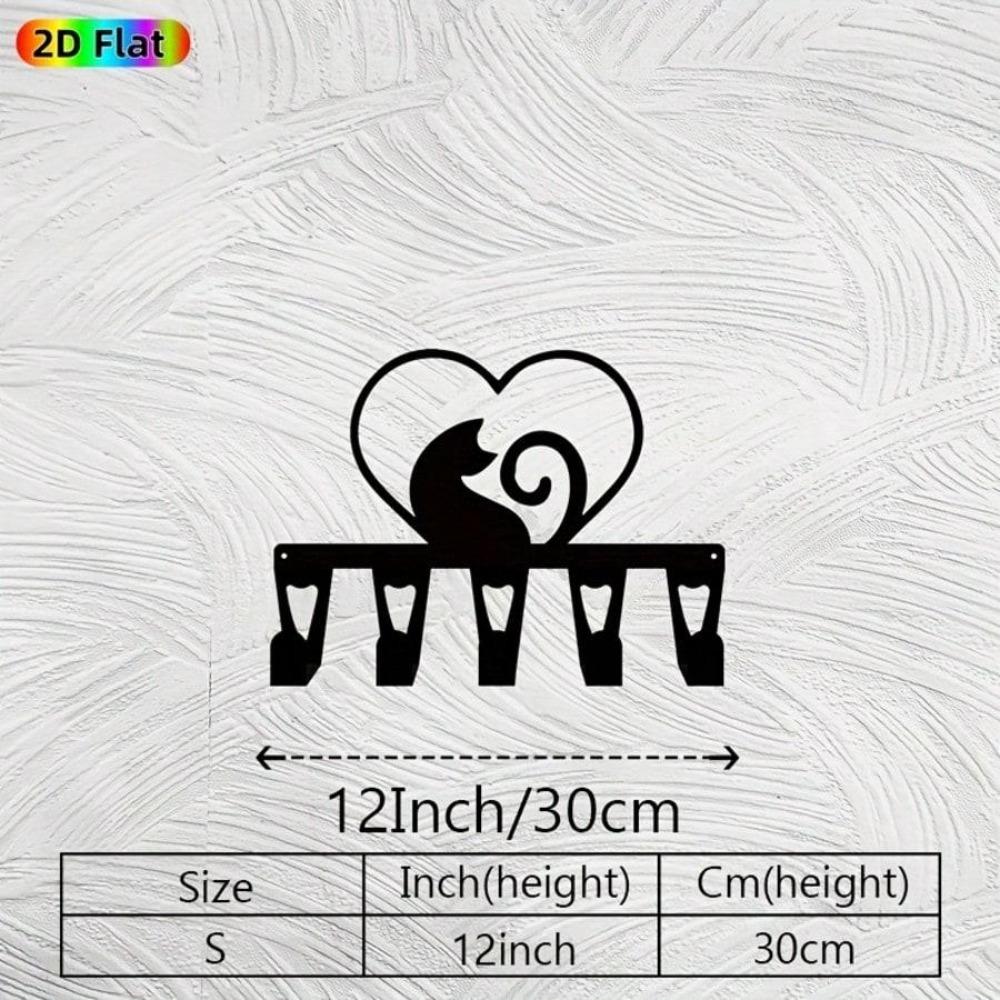 Modern Cat Love Keychain Metal Wall Decor with 5 Hooks Minimalist Style Durable Iron for Entryway Bedroom Hallway Storage