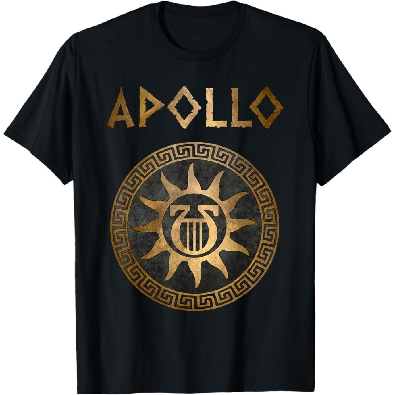 Agema Apparel Унисекс для взрослых Аполлон Греческий Бог Древняя Лира Футболка Черный Маленький Классический крой Круглый вырез Короткий рукав S