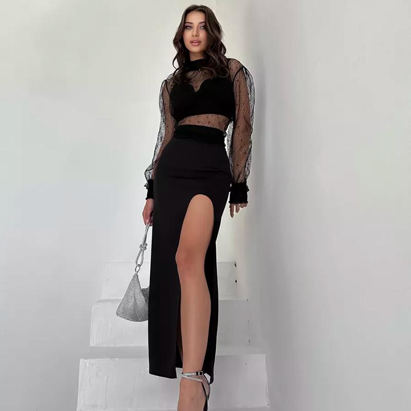 Black Split Long Skirts Women 2026 Spring High Waist Zipper Blazers Straight Skirt Elegant Ladies Streetwear Loose Pencil Skirts