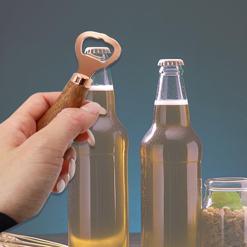 Rose Gold Vertical Wine Opener with Solid Wood Handle