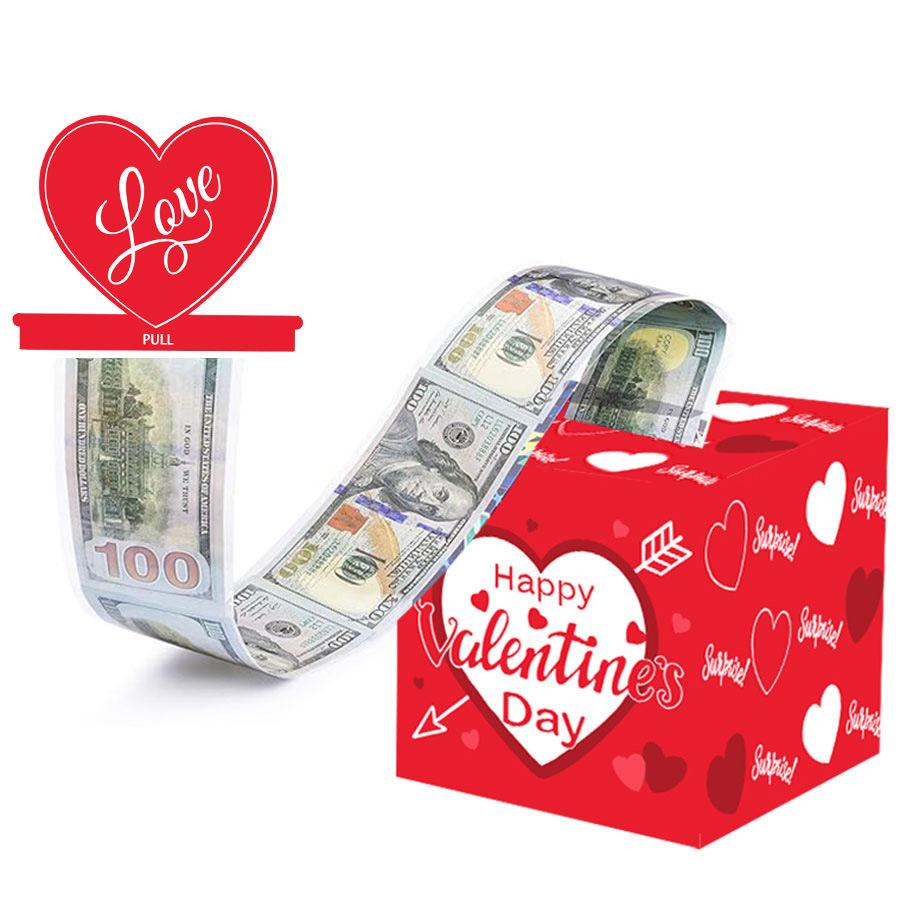 Valentine's Day Surprise Cash Gift Box with Pull-Out Red Envelope
