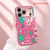 2DFlat electroplated tempered glass phone case,Pink Background with Teal,and Peach Flowers,suitable for iPhone 18 Pro Max 17 16 15 14 13 12 11