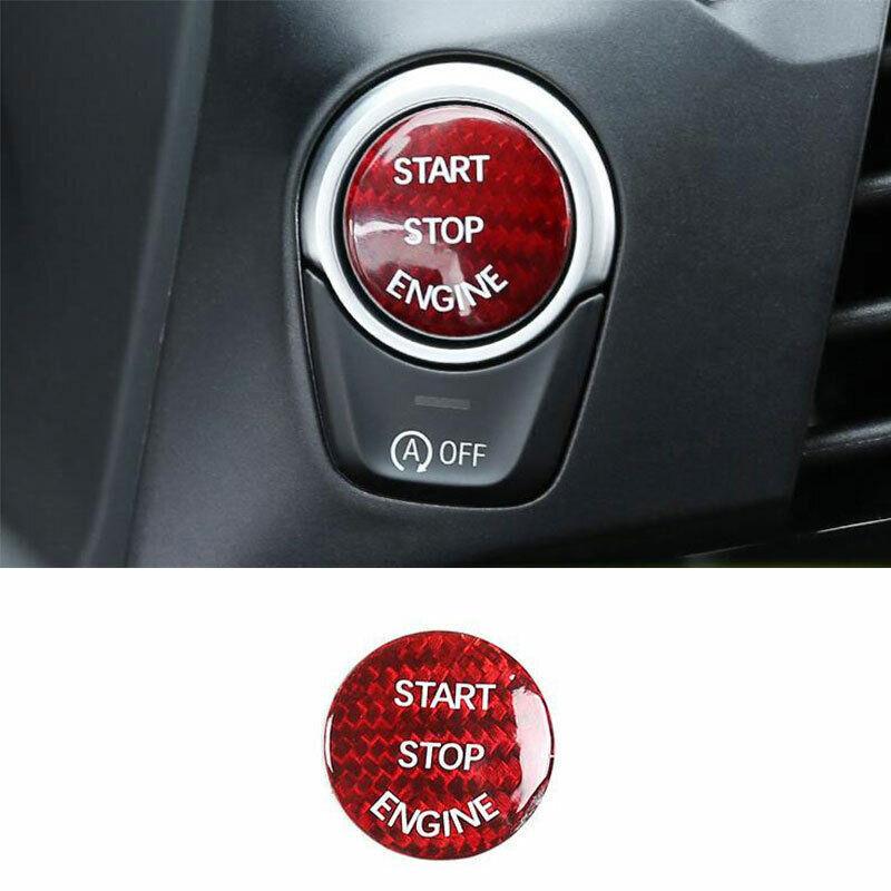 Red Dry Carbon Fiber Car Engine Start Stop Button Trim For BMW 5 Series 2018-22