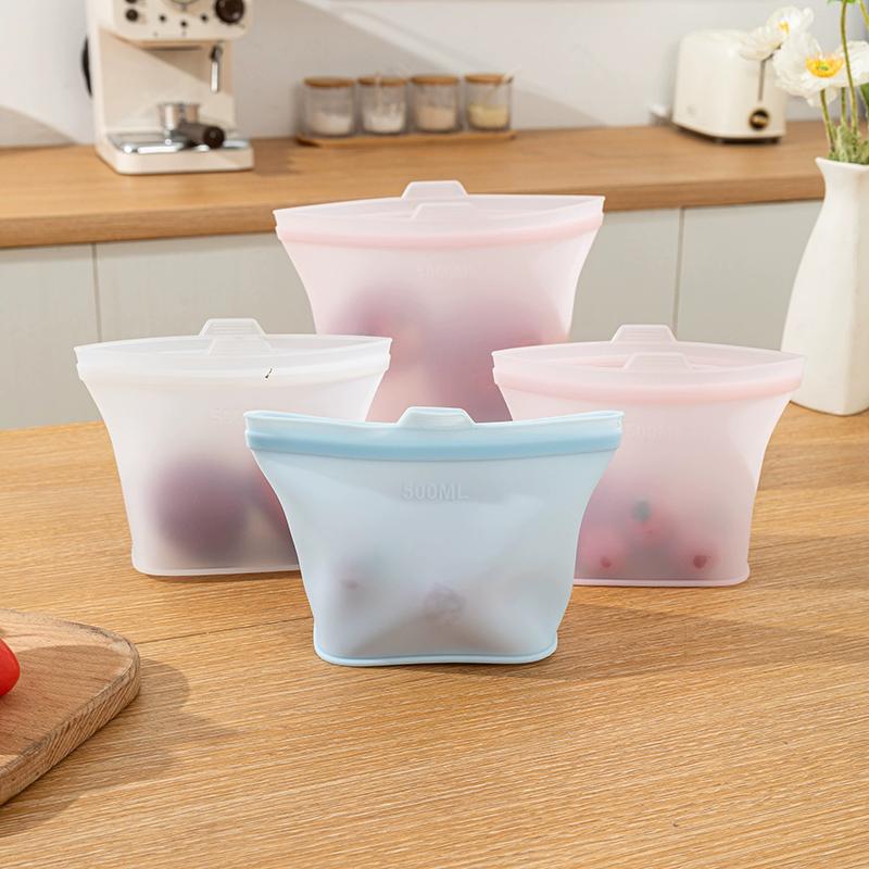 3Pcs Silicone Food Storage Bag Reusable Stand Up Zip Leakproof Containers Fresh Bag Food Storage Fresh Wrap Ziplock