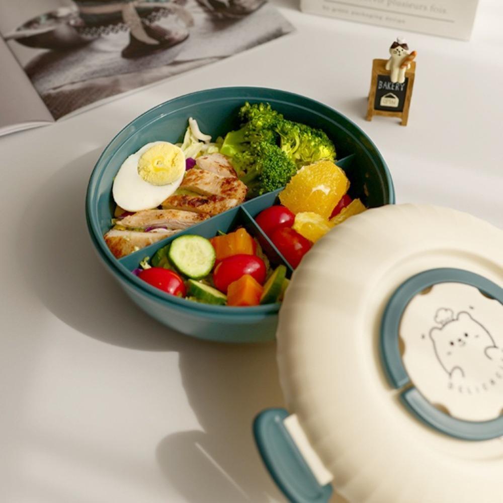 Compartments Salad Box Double Layer Food  Storage Container Portable Round Lunch Box  School