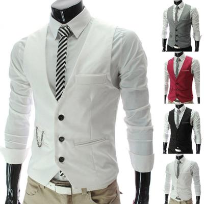 Fashion Men Solid Color V Neck Sleeveless Button Pocket Blazer Suit Waistcoat