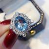 Bridal Wedding Love Water Drop Shining Design French Romantic Horse Eye Blue Zircon Ring Trendy  Elegant Jewelry
