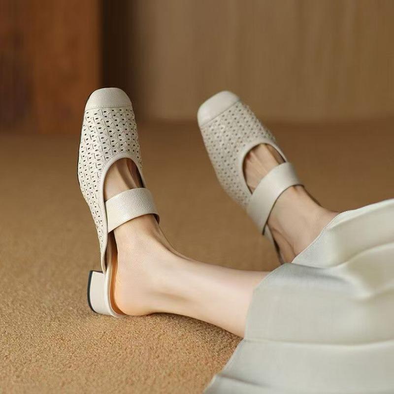 Black Summer New Style Women Sandal Pointed Toe Shallow Slip On Ladies Elegant Slingback Shoes Thin Med Heel Dress Mules