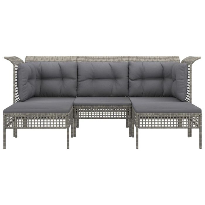 VidaXL Salon de jardin 5 pcs avec coussins Gris Résine tressée, ensemble de salon d'extérieur, ensemble de mobilier 319664