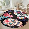 Skull Round Floor Mat Suitable for Outdoor Hallway Entryway Kitchen Antislip Round Carpet Anime Office Decor