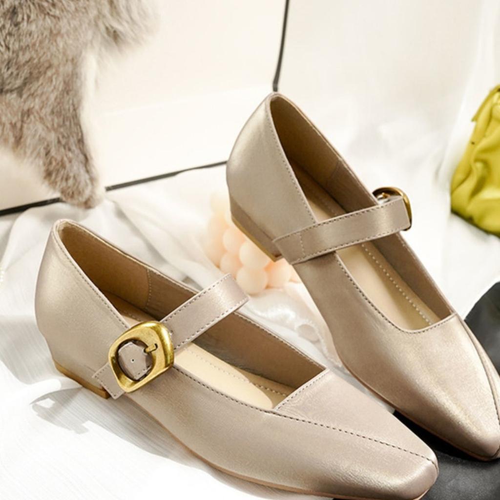 Recommended Square Head French Mary Jane Shoes Women's Flat 2025 New Spring and Autumn Versatile Light Mouth Thick Heel One Word with Single Shoes