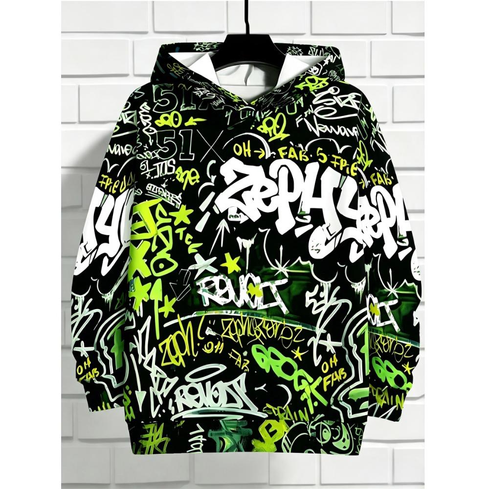 European And American Men's Autumn Gothic Letter Graffiti Print Soft and Comfortable Hooded Sweatshirt Outdoor Street Top